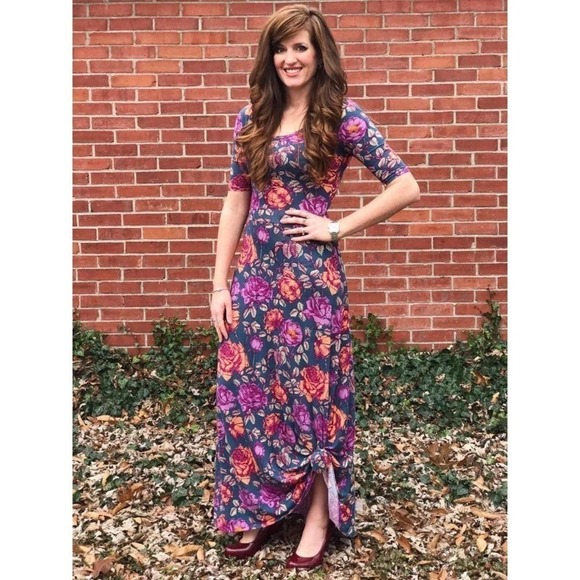 LuLaRoe Ana Maxi Dress Gray Pink Sz S - Picture 9 of 11